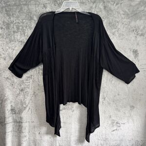 Candy Rain Kimono black 2X rayon soft Made in USA half sleeve open front cardiga